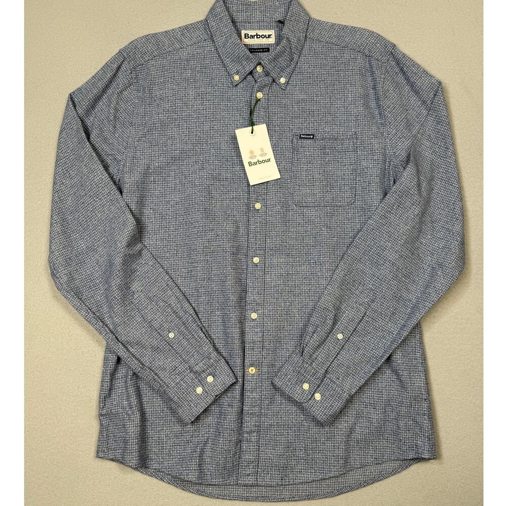 Barbour Men's Robfell Check Chambray Button Down Shirt Blue Medium $110